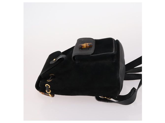Zaino in suede nero e oro Gucci Bamboo 003 2058 0030 Auth ep10853 D'oro - vista 5
