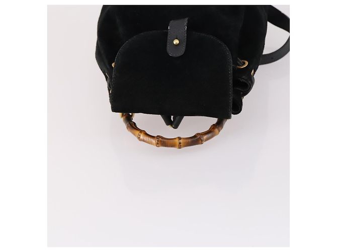 Zaino in suede nero e oro Gucci Bamboo 003 2058 0030 Auth ep10853 D'oro - vista 6