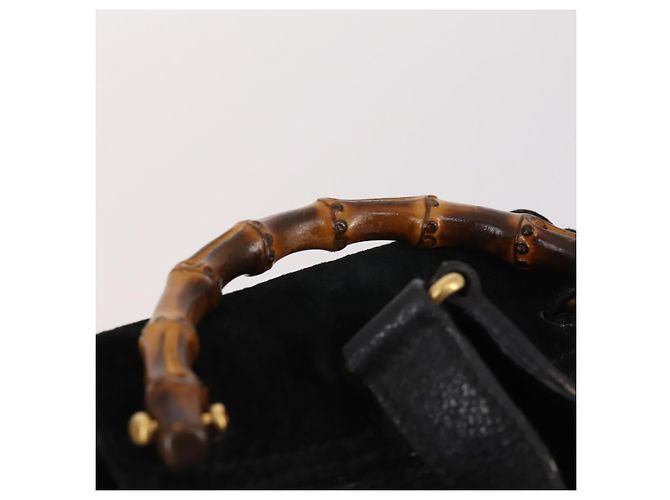 Zaino in suede nero e oro Gucci Bamboo 003 2058 0030 Auth ep10853 D'oro - vista 8
