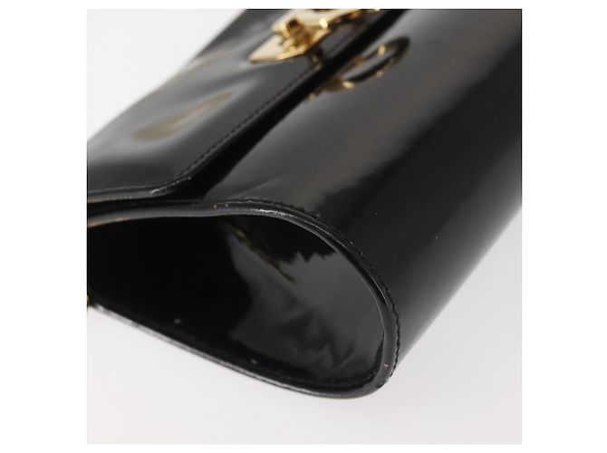 Borsa a Spalla Chain Gancini Salvatore Ferragamo Smalto Nero Oro Auth 142666 D'oro - vista 10