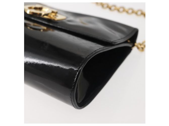 Borsa a Spalla Chain Gancini Salvatore Ferragamo Smalto Nero Oro Auth 142666 D'oro - vista 11