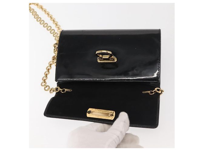 Borsa a Spalla Chain Gancini Salvatore Ferragamo Smalto Nero Oro Auth 142666 D'oro - vista 15