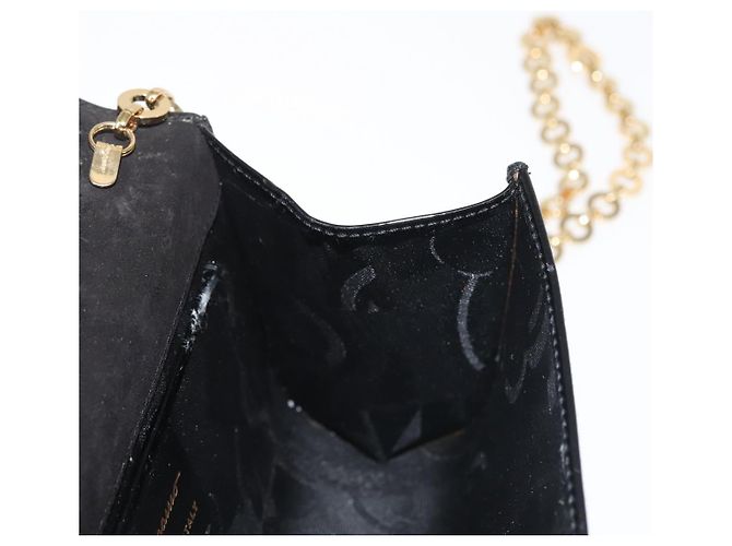 Borsa a Spalla Chain Gancini Salvatore Ferragamo Smalto Nero Oro Auth 142666 D'oro - vista 18