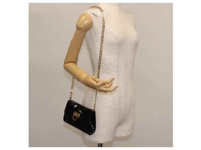 Borsa a Spalla Chain Gancini Salvatore Ferragamo Smalto Nero Oro Auth 142666 D'oro - vista 22