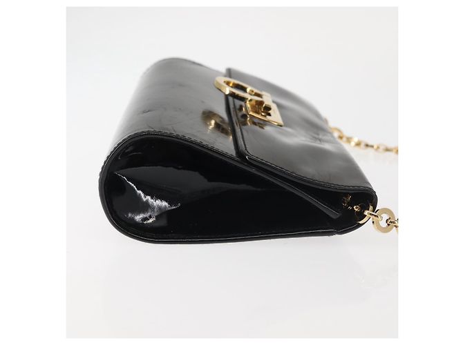 Borsa a Spalla Chain Gancini Salvatore Ferragamo Smalto Nero Oro Auth 142666 D'oro - vista 4