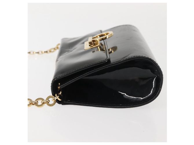 Borsa a Spalla Chain Gancini Salvatore Ferragamo Smalto Nero Oro Auth 142666 D'oro - vista 5