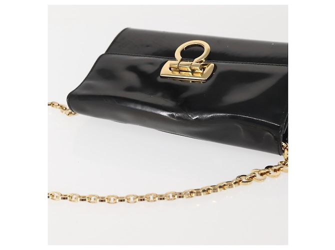 Borsa a Spalla Chain Gancini Salvatore Ferragamo Smalto Nero Oro Auth 142666 D'oro - vista 6