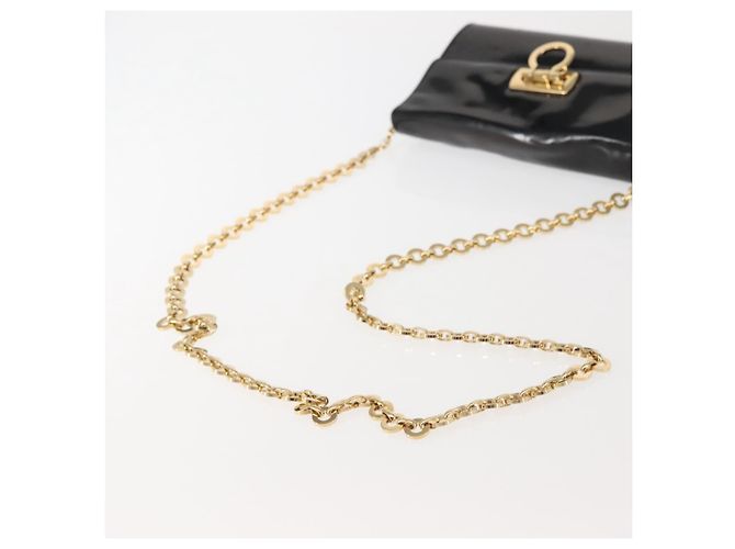 Borsa a Spalla Chain Gancini Salvatore Ferragamo Smalto Nero Oro Auth 142666 D'oro - vista 7