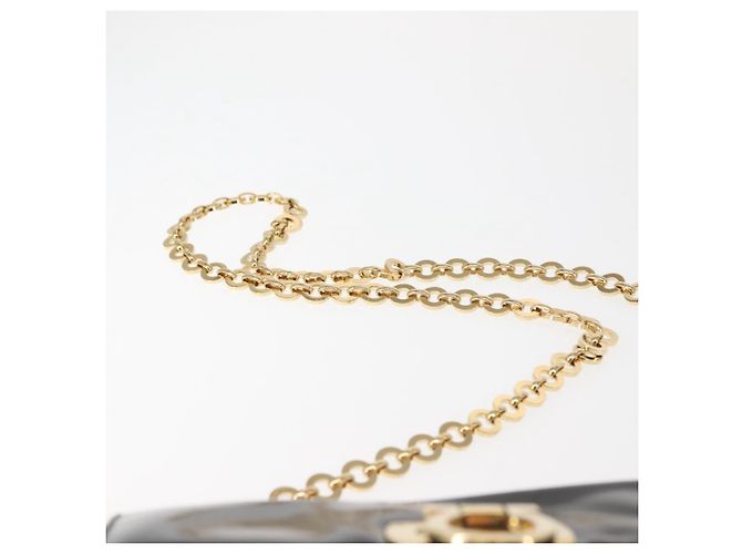 Borsa a Spalla Chain Gancini Salvatore Ferragamo Smalto Nero Oro Auth 142666 D'oro - vista 8