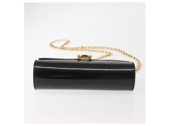 Borsa a Spalla Chain Gancini Salvatore Ferragamo Smalto Nero Oro Auth 142666 D'oro - vista 9