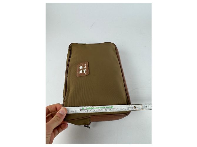 Vintage Courreges Polyester-Leder Clutch khaki braun - Ansicht 11