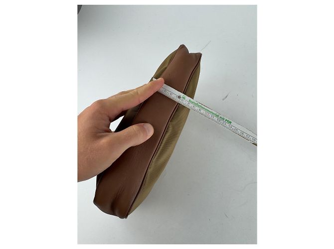 Vintage Courreges Polyester-Leder Clutch khaki braun - Ansicht 12