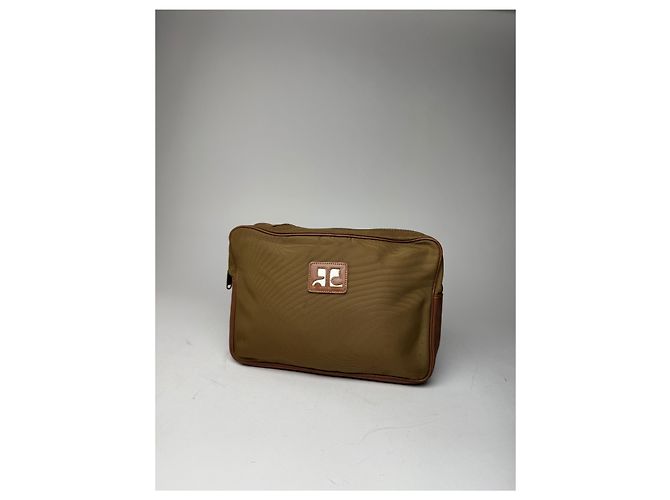 Vintage Courreges Polyester-Leder Clutch khaki braun - Ansicht 13