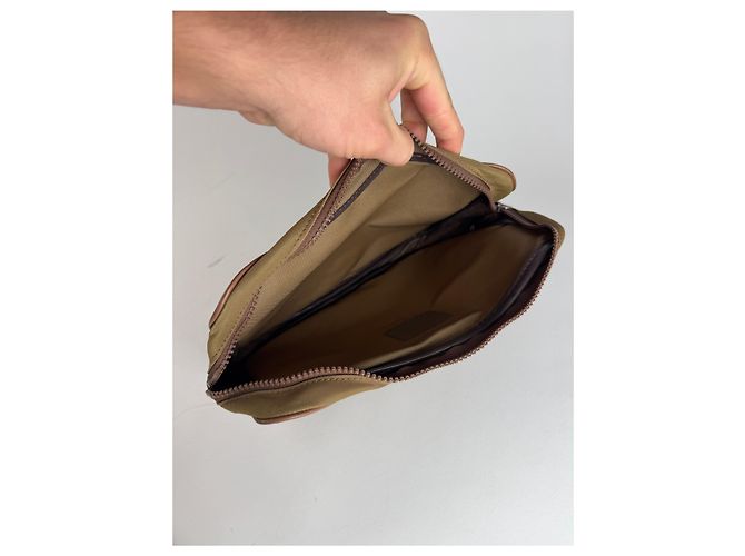 Vintage Courreges Polyester-Leder Clutch khaki braun - Ansicht 3
