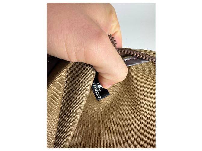 Vintage Courreges Polyester-Leder Clutch khaki braun - Ansicht 4