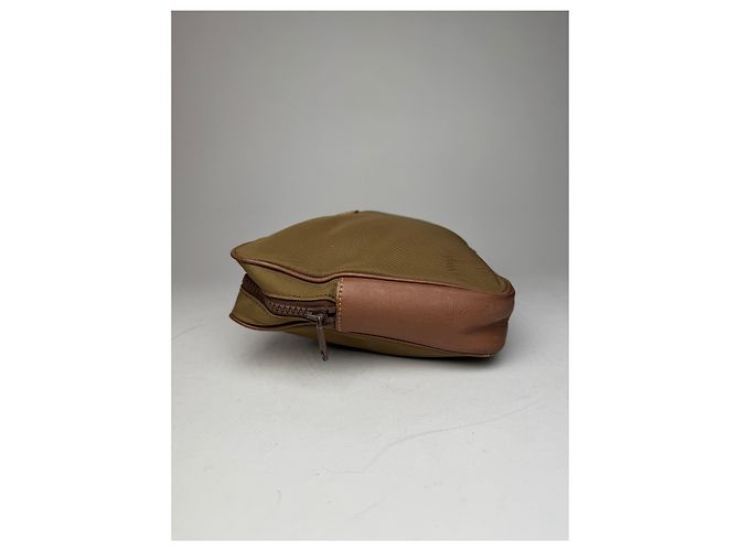 Vintage Courreges Polyester-Leder Clutch khaki braun - Ansicht 5