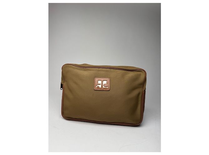Vintage Courreges Polyester-Leder Clutch khaki braun - Ansicht 6
