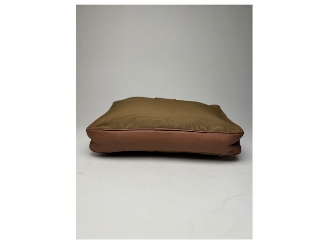 Vintage Courreges Polyester-Leder Clutch khaki braun - Ansicht 7