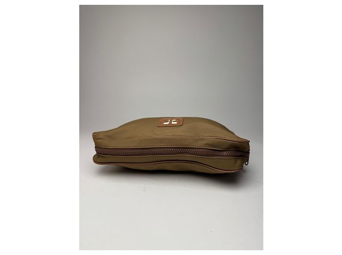 Vintage Courreges Polyester-Leder Clutch khaki braun - Ansicht 9
