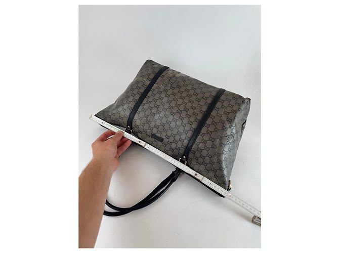 Vintage Gucci Monogram Leder Tote Bag Schwarz Grau - Ansicht 10
