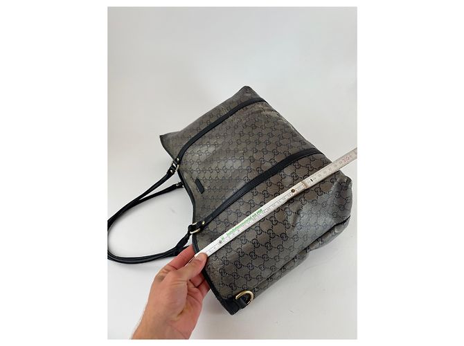 Vintage Gucci Monogram Leder Tote Bag Schwarz Grau - Ansicht 11