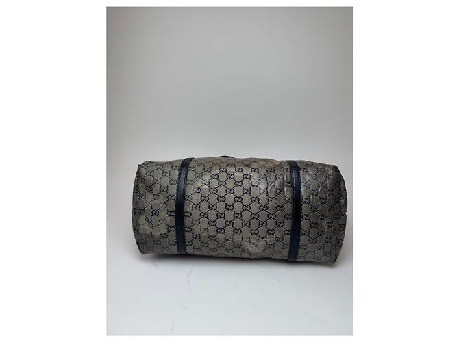 Vintage Gucci Monogram Leder Tote Bag Schwarz Grau - Ansicht 12
