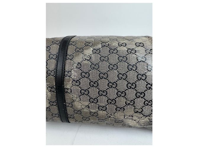 Vintage Gucci Monogram Leder Tote Bag Schwarz Grau - Ansicht 13