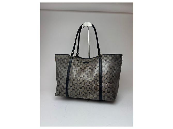 Vintage Gucci Monogram Leder Tote Bag Schwarz Grau - Ansicht 14