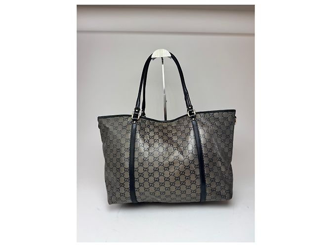 Vintage Gucci Monogram Leder Tote Bag Schwarz Grau - Ansicht 15