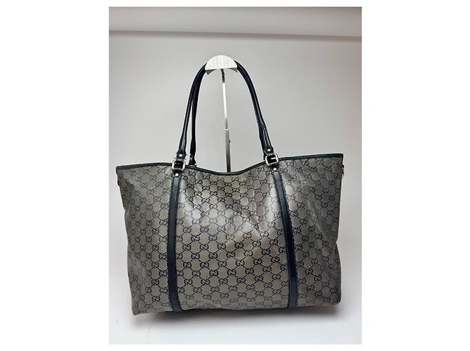 Vintage Gucci Monogram Leder Tote Bag Schwarz Grau - Ansicht 2