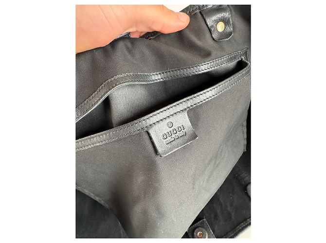 Vintage Gucci Monogram Leder Tote Bag Schwarz Grau - Ansicht 4