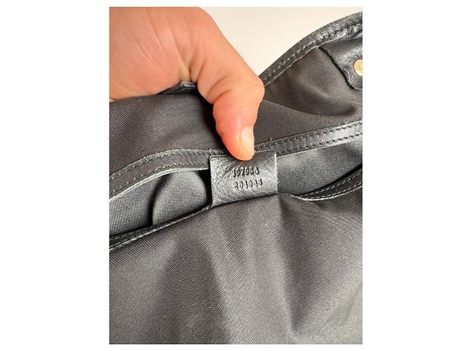 Vintage Gucci Monogram Leder Tote Bag Schwarz Grau - Ansicht 5