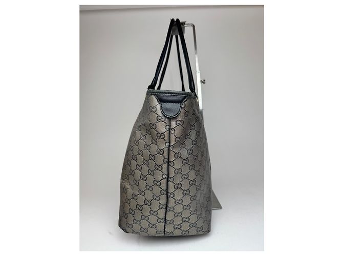 Vintage Gucci Monogram Leder Tote Bag Schwarz Grau - Ansicht 6