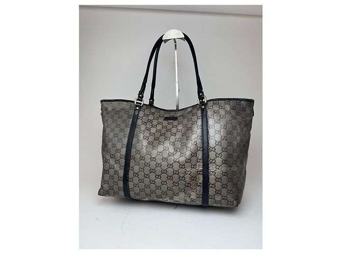 Vintage Gucci Monogram Leder Tote Bag Schwarz Grau - Ansicht 7
