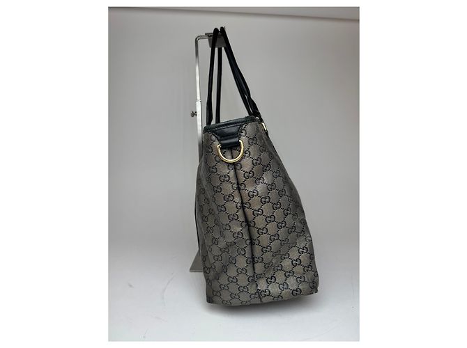 Vintage Gucci Monogram Leder Tote Bag Schwarz Grau - Ansicht 8