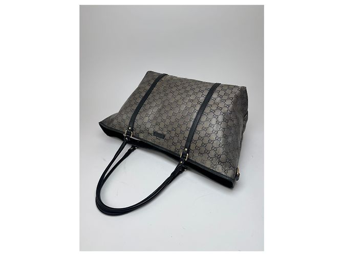 Vintage Gucci Monogram Leder Tote Bag Schwarz Grau - Ansicht 9