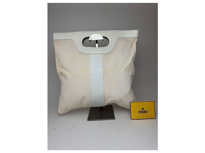 Vintage Fendi FF Monogramm Leder-Canvas Tote Bag weiß - Ansicht 10