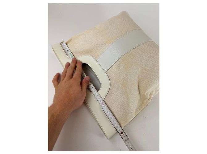 Vintage Fendi FF Monogramm Leder-Canvas Tote Bag weiß - Ansicht 11