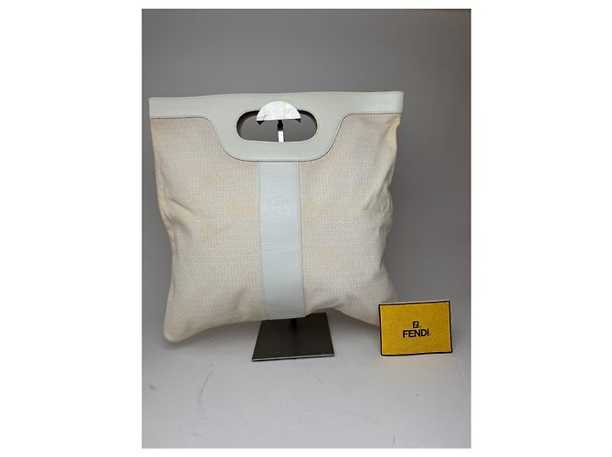 Vintage Fendi FF Monogramm Leder-Canvas Tote Bag weiß - Ansicht 15