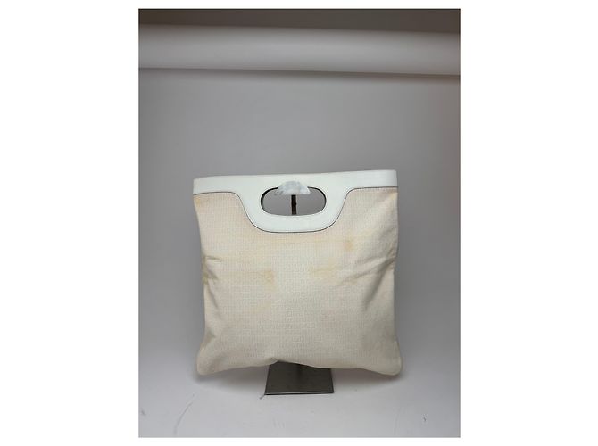 Vintage Fendi FF Monogramm Leder-Canvas Tote Bag weiß - Ansicht 2