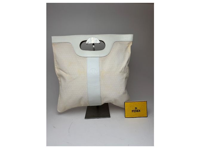 Vintage Fendi FF Monogramm Leder-Canvas Tote Bag weiß - Ansicht 5
