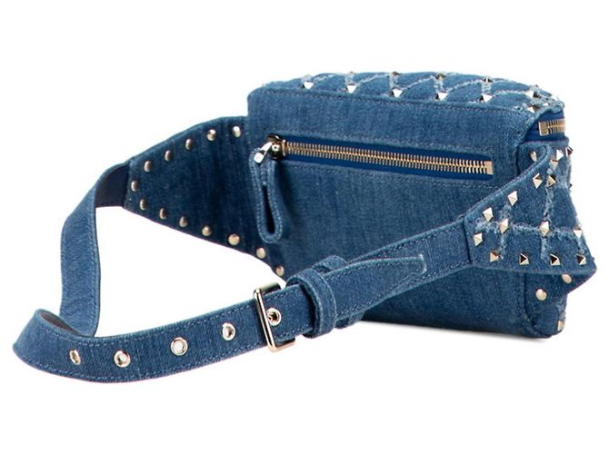Marsupio con borchie Valentino in pelle denim blu - vista 2
