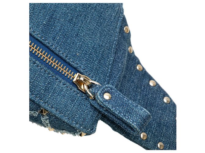 Marsupio con borchie Valentino in pelle denim blu - vista 7
