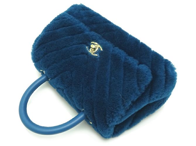 Borsa a spalla Chanel V-Stitch Coco Handle (XS) con catena Blu - vista 3