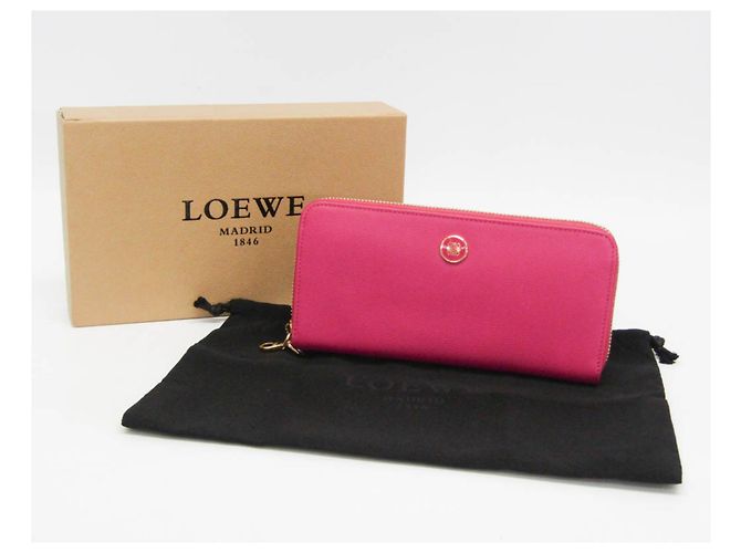 Cartera larga de cuero para mujer con botón Anagram Loewe Rosa - vista 2