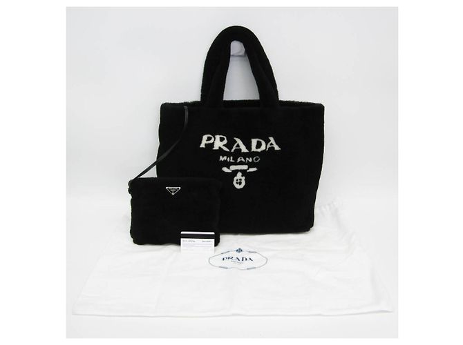 Prada MONTONE 1BF130 Fell Tote Bag Schwarz - Ansicht 2