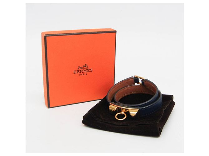 Pulseira de couro e metal Rivale Double Tour da Hermès Dourado Azul marinho - vista 2