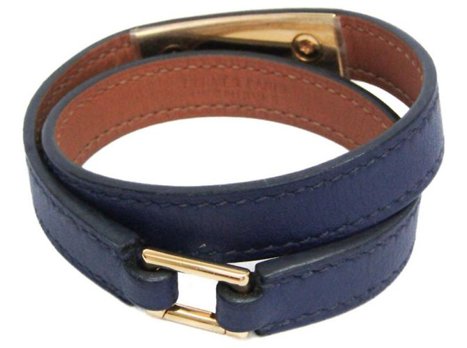 Pulseira de couro e metal Rivale Double Tour da Hermès Dourado Azul marinho - vista 3