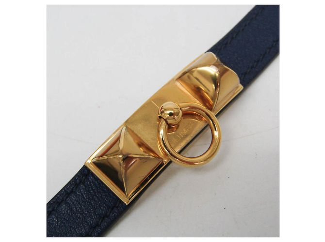 Pulseira de couro e metal Rivale Double Tour da Hermès Dourado Azul marinho - vista 6