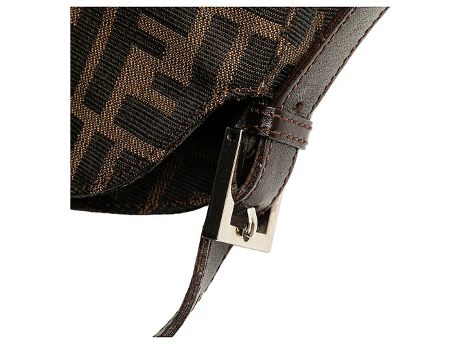 Borsa a spalla Fendi in tela Zucca marrone con doppio flap - vista 10